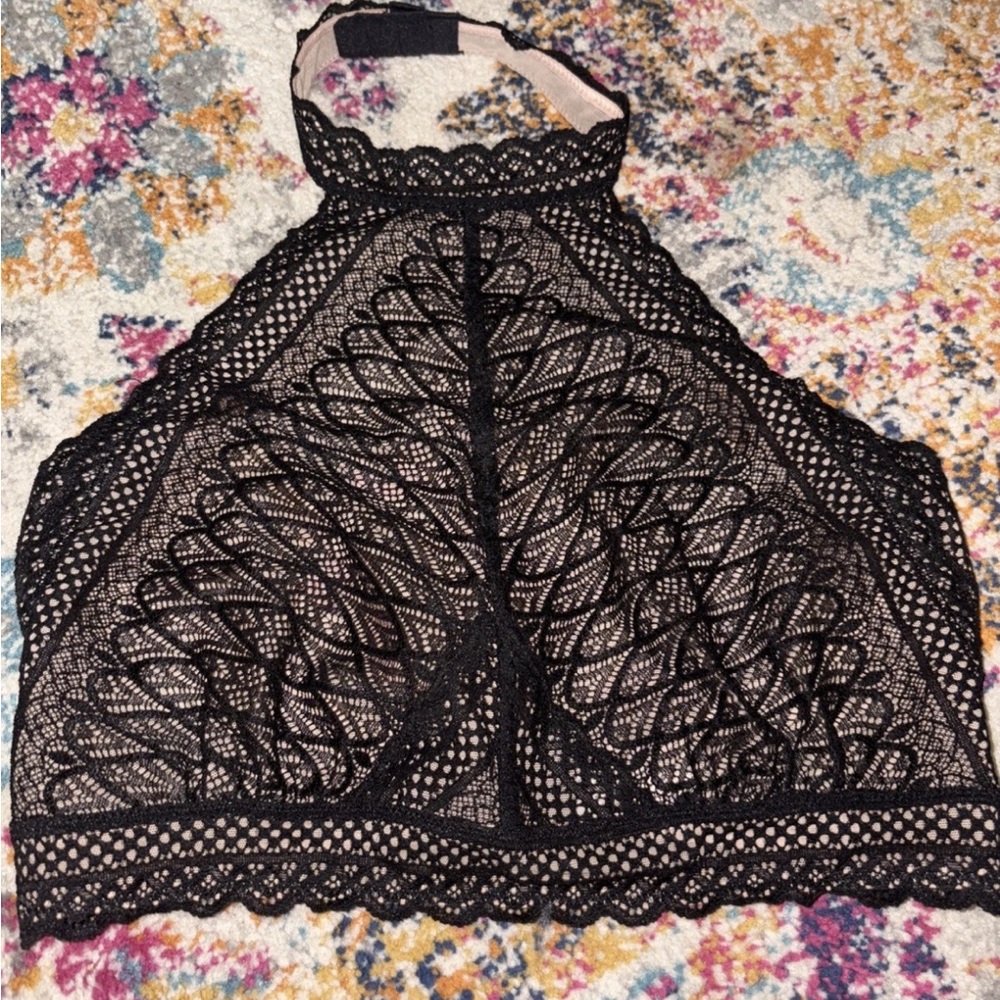 SAKi Black And Nude Halter Bralette Bra Crop Top Bra Party Size M